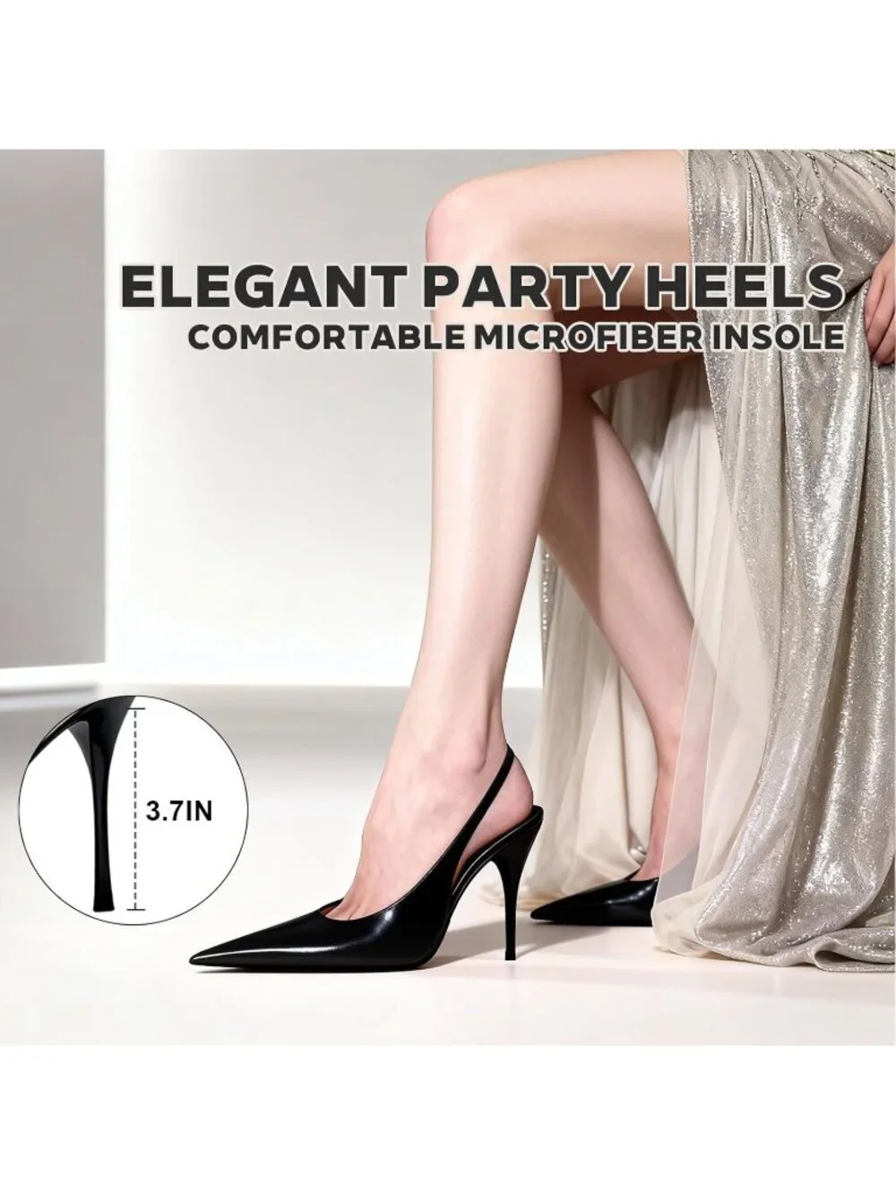 Women’s Black Pointed Toe Slingback Pumps Patent Leather Stiletto Heel Shoes